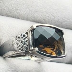 Size 7 sterling silver 925 handmade filigree ring cushion cut smoky topa…
